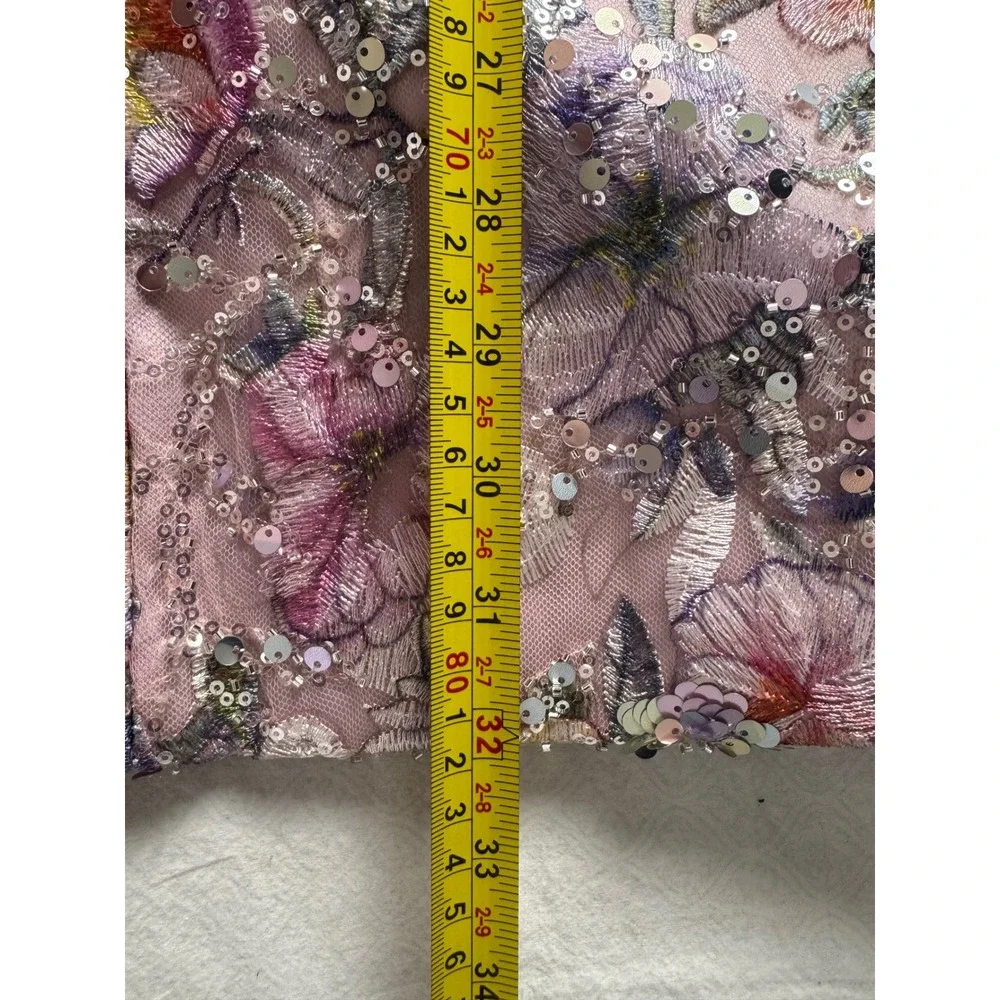 Oh Polly Floral Embroidered Sequin Mini Dress Strapless Lace Up Back Pink US 10 - Picture 6 of 10
